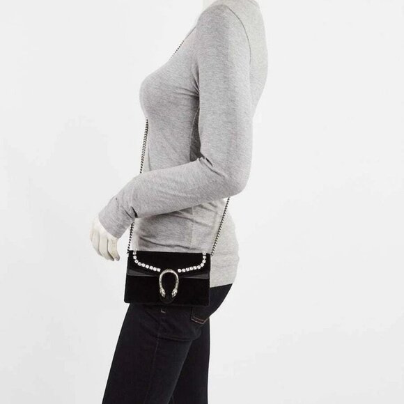 Gucci Black Velvet and Crystal Dionysus Super Mini Chain Bag - Picture 2 of 11